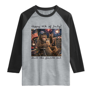 Funny Bigfoot 4th of July Raglan Shirt Patriotic Sasquatch American Flag Party Festival TS14 Heather Gray Black Print Your Wear