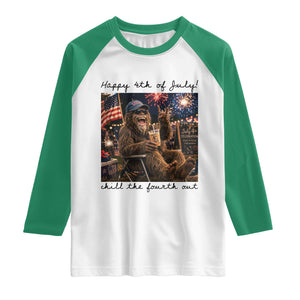 Funny Bigfoot 4th of July Raglan Shirt Patriotic Sasquatch American Flag Party Festival TS14 White Kelly Green Print Your Wear