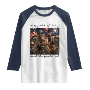 Funny Bigfoot 4th of July Raglan Shirt Patriotic Sasquatch American Flag Party Festival TS14 White Navy Print Your Wear