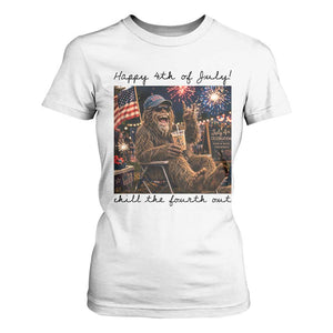 Funny Bigfoot 4th of July T Shirt For Women Patriotic Sasquatch American Flag Party Festival TS14 White Print Your Wear