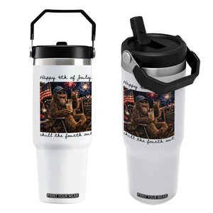 Funny Bigfoot 4th of July Flip Straw Tumbler Patriotic Sasquatch American Flag Party Festival TS14 One Size: 30 oz White Print Your Wear