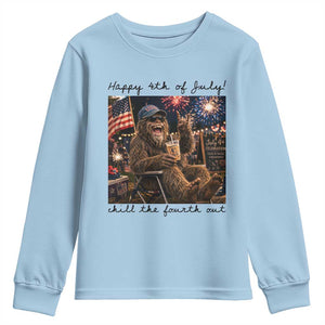 Funny Bigfoot 4th of July Youth Sweatshirt Patriotic Sasquatch American Flag Party Festival TS14 Light Blue Print Your Wear