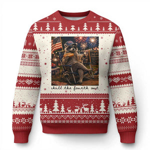 4th of July Raccoon Ugly Christmas Sweater Chill The Fourth Out TS14 Beige Red Print Your Wear