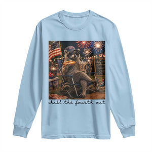 4th of July Raccoon Long Sleeve Shirt Chill The Fourth Out TS14 Light Blue Print Your Wear