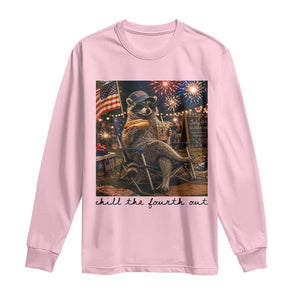 4th of July Raccoon Long Sleeve Shirt Chill The Fourth Out TS14 Light Pink Print Your Wear