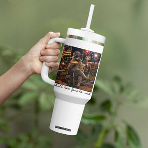 4th of July Raccoon Tumbler With Handle Chill The Fourth Out TS14 Print Your Wear