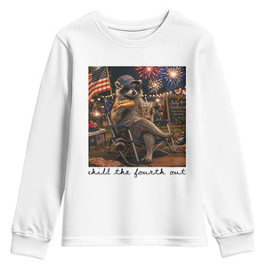 4th of July Raccoon Youth Sweatshirt Chill The Fourth Out TS14 White Print Your Wear