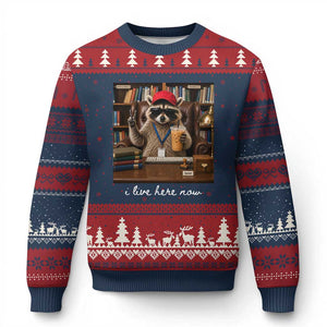 School Librarian Ugly Christmas Sweater I Live Here Now Back to School