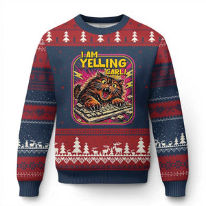 Funny I Am Yelling Carl Ugly Christmas Sweater Screaming Donut Cat Meme