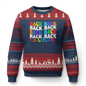 Groovy Back To School Ugly Christmas Sweater First Day of School Colorful Teacher Student Kids TS14 Navy Red Print Your Wear