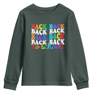 Groovy Back To School Youth Sweatshirt First Day of School Colorful Teacher Student Kids TS14 Dark Forest Green Print Your Wear