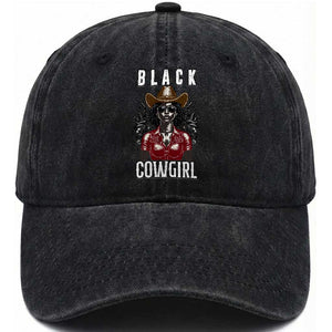 Black Cowgirl Rodeo Washed Cotton Baseball Cap African American Western Country Texas TS14 Washed Cap Universal Fit Black Print Your Wear