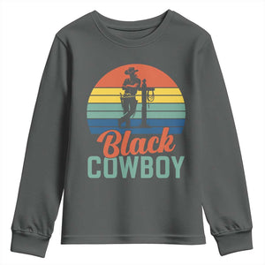 Black Cowboy Sunset Youth Sweatshirt Western Rodeo Cross TS14 Dark Heather Print Your Wear