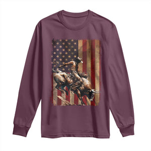 Black Cowboy Bull Rider Long Sleeve Shirt Western Rodeo Patriotic American Flag TS14 Maroon Print Your Wear