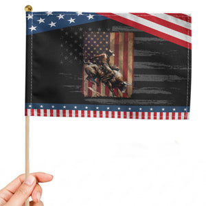 Black Cowboy Bull Rider Patriotic Handheld Flag Western Rodeo American Flag TS14 Distressed 8.2" × 5.5" Black Blue Print Your Wear