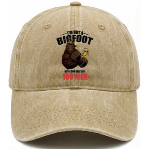 Funny Bigfoot Gym Washed Cotton Baseball Cap I Am Not A Bigfoot But I Can Beat Off 100 Men TS14 Washed Cap Universal Fit Khaki Print Your Wear