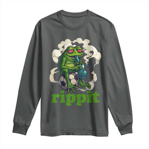 Rippit Stoner Frog Long Sleeve Shirt Smoking Weed Pot Marijuana Cannabis 420 TS14 Dark Heather Print Your Wear