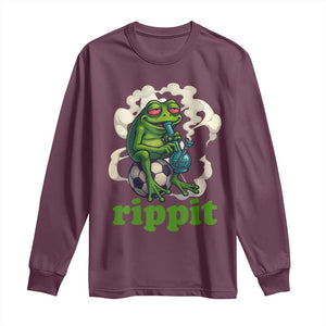 Rippit Stoner Frog Long Sleeve Shirt Smoking Weed Pot Marijuana Cannabis 420 TS14 Maroon Print Your Wear