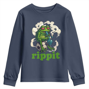 Rippit Stoner Frog Youth Sweatshirt Smoking Weed Pot Marijuana Cannabis 420 TS14 Navy Print Your Wear
