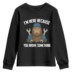 Funny Bigoot Mechanic Youth Sweatshirt I Am Here Because You Broke Something Repair TS14 Black Print Your Wear
