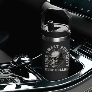 Skull Smoking Flip Straw Tumbler Blood Sweat Profanity Blue Collar TS14 Print Your Wear