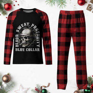 Skull Smoking Plaid Pajama Set Blood Sweat Profanity Blue Collar TS14 Buffalo Plaid Print Your Wear