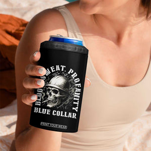 Skull Smoking 4 in 1 Can Cooler Tumbler Blood Sweat Profanity Blue Collar TS14 Print Your Wear