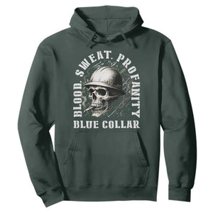 Skull Smoking Hoodie Blood Sweat Profanity Blue Collar TS14 Dark Forest Green Print Your Wear