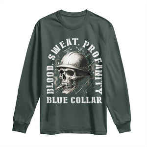 Skull Smoking Long Sleeve Shirt Blood Sweat Profanity Blue Collar TS14 Dark Forest Green Print Your Wear