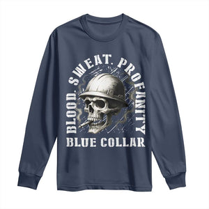 Skull Smoking Long Sleeve Shirt Blood Sweat Profanity Blue Collar TS14 Navy Print Your Wear
