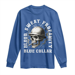 Skull Smoking Long Sleeve Shirt Blood Sweat Profanity Blue Collar TS14 Royal Blue Print Your Wear