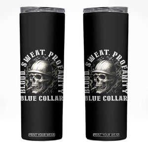 Skull Smoking Skinny Tumbler Blood Sweat Profanity Blue Collar TS14 Black Print Your Wear
