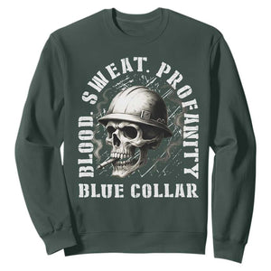 Skull Smoking Sweatshirt Blood Sweat Profanity Blue Collar TS14 Dark Forest Green Print Your Wear