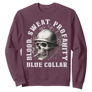 Skull Smoking Sweatshirt Blood Sweat Profanity Blue Collar TS14 Maroon Print Your Wear