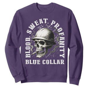 Skull Smoking Sweatshirt Blood Sweat Profanity Blue Collar TS14 Purple Print Your Wear