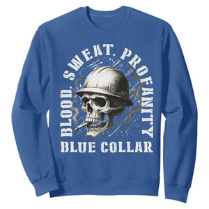 Skull Smoking Sweatshirt Blood Sweat Profanity Blue Collar TS14 Royal Blue Print Your Wear