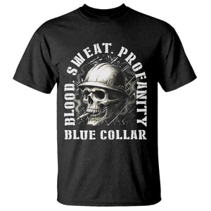 Skull Smoking T Shirt Blood Sweat Profanity Blue Collar TS14 Black Print Your Wear