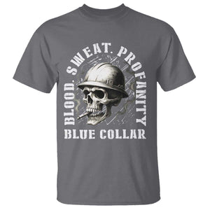 Skull Smoking T Shirt Blood Sweat Profanity Blue Collar TS14 Charcoal Print Your Wear