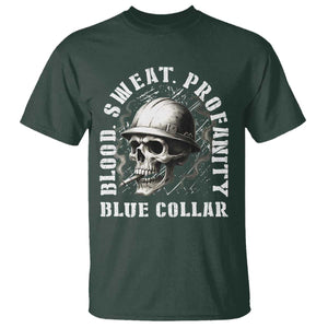 Skull Smoking T Shirt Blood Sweat Profanity Blue Collar TS14 Dark Forest Green Print Your Wear