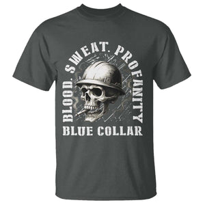 Skull Smoking T Shirt Blood Sweat Profanity Blue Collar TS14 Dark Heather Print Your Wear