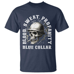 Skull Smoking T Shirt Blood Sweat Profanity Blue Collar TS14 Navy Print Your Wear