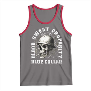 Skull Smoking Tank Top Blood Sweat Profanity Blue Collar TS14 Deep Heather Red Print Your Wear