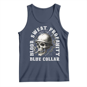 Skull Smoking Tank Top Blood Sweat Profanity Blue Collar TS14 Navy Print Your Wear