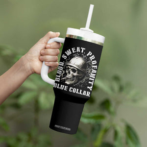 Skull Smoking Tumbler With Handle Blood Sweat Profanity Blue Collar TS14 Print Your Wear