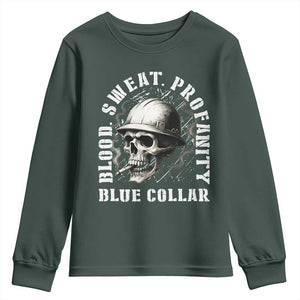 Skull Smoking Youth Sweatshirt Blood Sweat Profanity Blue Collar TS14 Dark Forest Green Print Your Wear