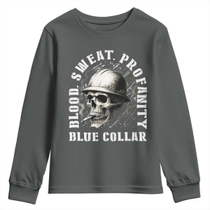 Skull Smoking Youth Sweatshirt Blood Sweat Profanity Blue Collar TS14 Dark Heather Print Your Wear