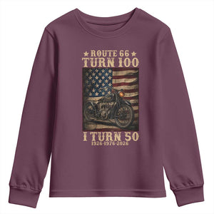 Route Highway 66 Turn 100 I Turn 50 Youth Sweatshirt Vintage 1976 Road Sign Motorcycle Lover 50th Birthday Gift