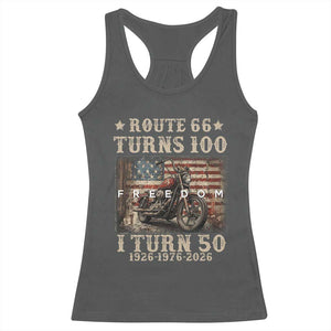 Route Highway 66 Turn 100 I Turn 50 Racerback Tank Top Vintage 1976 Road Sign American Freedom Motorcycle Rider 50th Birthday Gift