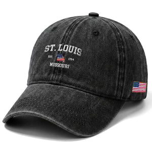 St. Louis Missouri MO Washed Cotton Baseball Cap Vintage American Flag Missouri State