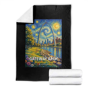 Gateway Arch National Park Van Gogh Style Starry Night Throw Blanket St Louis Missouri Travel Souvenir Gift